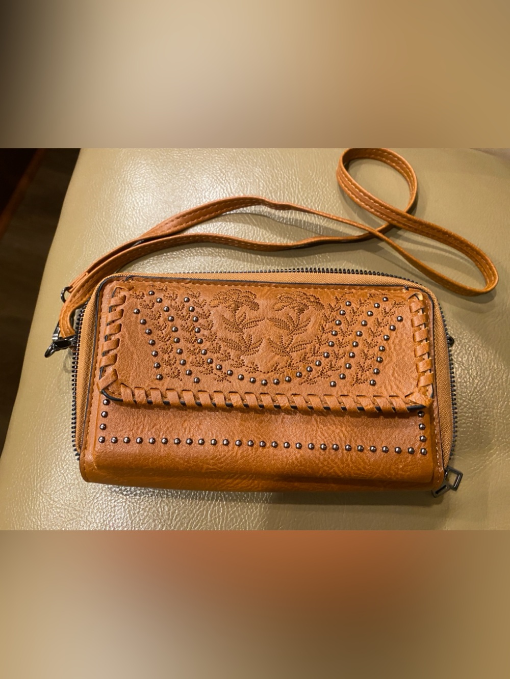 Studded Tan Crossbody Wallet